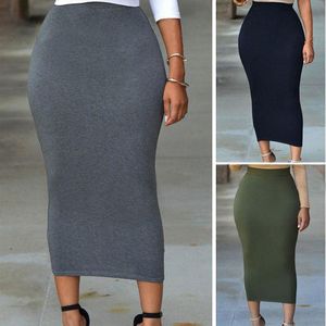 Rokken Dames Skinny Potlood Dikke Rok Dames Solid Heupen Wrap Bodycon Hoge Taille Elastische Stretch Slanke Lange Maxi Herfst