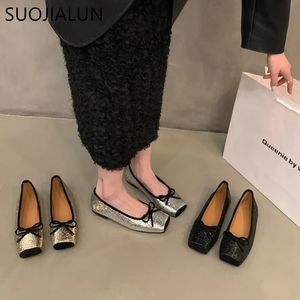 Herfst vrouwen suojialun ronde teen ondiepe slip op platte balletschoenen mode goud zachte casual ballerinas s fashi