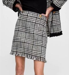 Automne femmes épaissir mode élégant doux cravate Plaid frange décoration bouton Mini jupe 2021 Women039s jupes 2839543