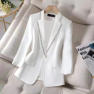 Automne femmes Blazer Paillettes Femme été crème solaire veste blanc costume veste femmes mode mince noir Cardigan 240219