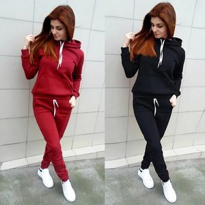 Automne Womens Fleece Tracksuit 2 pièces Set Pullover HoodiesPants Sport Sport Femelle Winter Warmshirt Sweat pour femme 240326