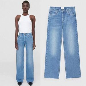 Automne Jeans pour femmes Taille moyenne Pantalon lavé à boutonnage avec contrôle d'accès avec jeans droits garnis High Street Top 26-30 P0FT #