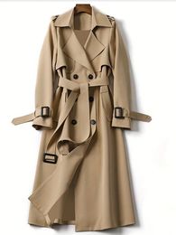 Automne Womens Long Solid Trench Coat Classic Double Breasted Coat Veste Veste avec ceinture Femme Classic 240415