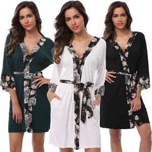 Automne Femmes Courtes Robes De Coton Sexy Kimonos Peignoirs Doux Modal Lingerie Vêtements De Nuit Légère Maternité Housecoat Loungewear 210831