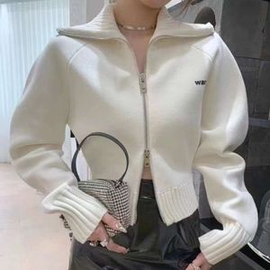 Otoño para mujer suéter abrigo moda carta doble cremallera cardigan chaqueta mujer diseñador suéter gran solapa de manga larga prendas de punto top