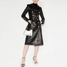 Automne femmes trench-coats designer de luxe femmes coupe-vent en cuir véritable veste lâche ceinture manteau femme décontracté longs trenchs manteau A381
