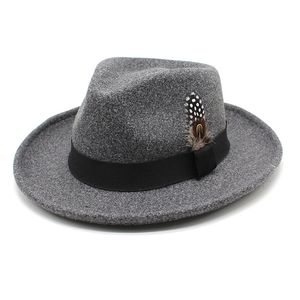 Autumn Woolen Feather Fascinator Bowler Mujeres Mujeres Británicas Retro Rolled Party Fedora Hat Men's Invention Cop