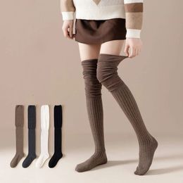 Herbst Woolen Gestrickte Lange Socken JK Strümpfe Für Frauen Mädchen Bein Wärmer Einfarbig Oberschenkel Hoch Über Knie 240111