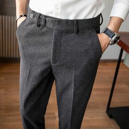 Pantalones de vestir de negocios de lana de otoño para hombre, pantalones de traje de boda ajustados informales, pantalones sociales de oficina, pantalon homme classique 210527