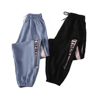 Herfst rits sport broek vrouwelijke harajuku bf losse studenten Harlan casual brief gedrukt jogger 210531