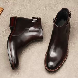 Automne fermeture éclair Western cheville véritable hommes robe bottes chaussures mode italie marron bottes hommes en cuir noir
