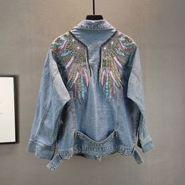 Autumnfashion Rivet Woman Jacket Denim Jackets Jeans Jeans Beading Tassel Outer Sear 240423