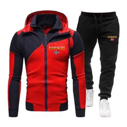 Automne hiver mode sweat à capuche zippé pantalons longs ensemble hommes chaud loisirs Fitness et sport 2 pièces 240202