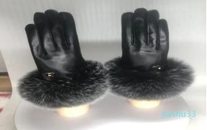 Gants d'automne et d'hiver de luxe et chauds pour femmes, en fourrure de renard douce, en cuir, pour écran tactile, mitaines en peau de mouton