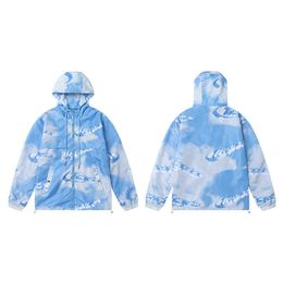 Automnwinter Trapstar Letter Gradient Zipper Windbreaker Hooded Mens and Womens Loose Jacket Mabe