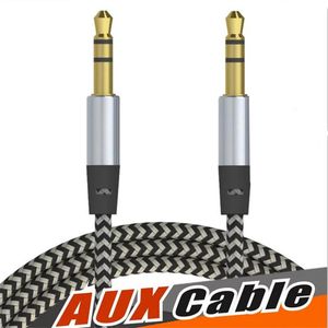 AUX-uitbreidingskabels Auto Audio Nylon Gevlochten 3ft 1M Wired Auxiliary Stereo Jack 3.5mm Mannelijke Lood voor Andrio Mobiele Telefoon Speaker