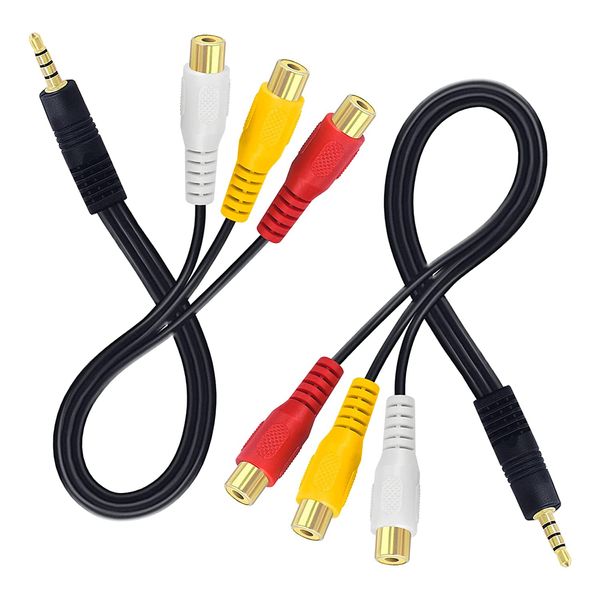Cable de componentes AV, macho de 3,5 mm (CTIA) a 3 RCA hembra, adaptador de entrada AV chapado en oro para TV, DVD, consola de videojuegos, decodificador, tableta (9 pulgadas), paquete de 2