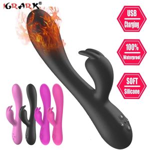 AV Rabbit Gode Vibrateur USB Charge Chauffage Vagin GSpot Clitoris Stimulateur Femelle Masturbateur Adulte Anal Sex Toys pour Femmes 240102