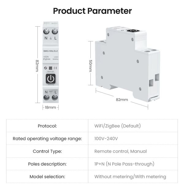 Avatto Tuya Wifi Zigbee Smart Circuit Breaker avec Power Monitor Metering 1P 63a Din Rail Work avec Smart Life Alexa Google Home