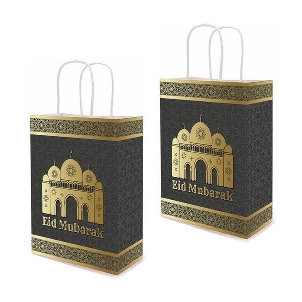 AVEBIEN 10 / 20pcsMuslim Eid Mubarak Golden Tote Bags Emballage cadeau commémoratif Ramadan Kraft Paper Bag Party Supplies Gift Bag 210402