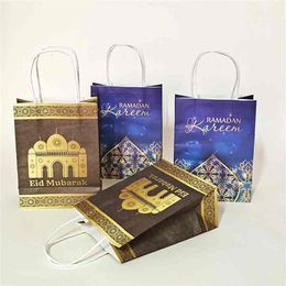 AVEBIEN 20x15x8 cm Gift Bag Ramadan Kraft Papieren Zak Moslim Eid Mubarak Gouden Tassen 10 20 50 stuks Herdenkingsgeschenk Verpakking 21322D