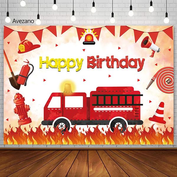 THÈME AVEZANO FIRETRUCK CARDE BETTED LETTE BOY BOY BORD BIR a la fête de fête de bébé baby-baby extincteur Child Child Room Decoration Banner 240411