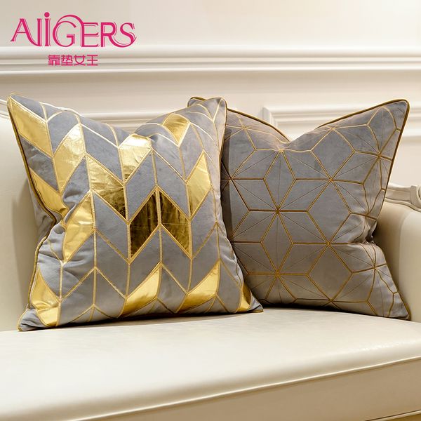 Avigers Luxe Gris Or Argent Coussin Couvre Coussin Décoratif Taies d'oreiller Applique Taies d'oreiller 45 x 45 50 x 50 Coussins 210315