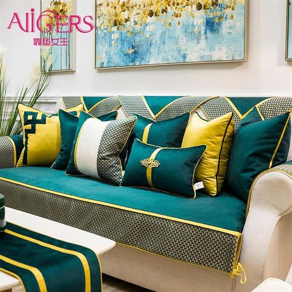 Avigers luxe Patchwork velours sarcelle vert housses de coussin moderne maison décorative taies d'oreiller pour canapé chambre 210315295i