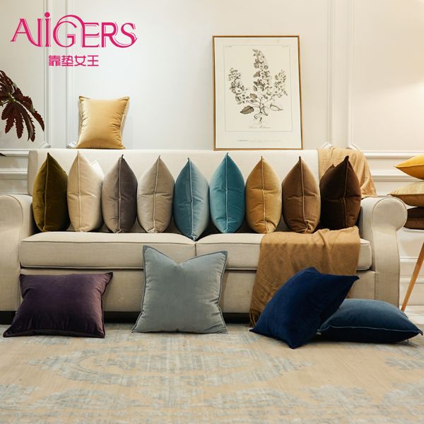 Avigers luxe velours doux housse de coussin couleur taie d'oreiller maison taie d'oreiller décorative pour canapé bleu marine gris blanc jaune 201119