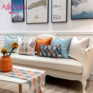 Avigers Moderne Orange Bleu Géométrie Coussin rayé Couvre-oreillers décoratifs pour la maison Taie d'oreiller Taie d'oreiller pour canapé chambre salon 210401