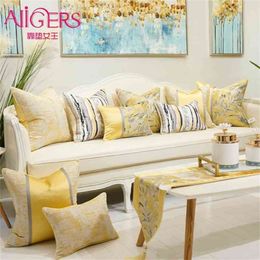 Avigers Yellow Cushion Covers Square gestreepte patchwork Jacquard kussensloopkisten Home Decoratief voor autoconum Slaapkamer 210401