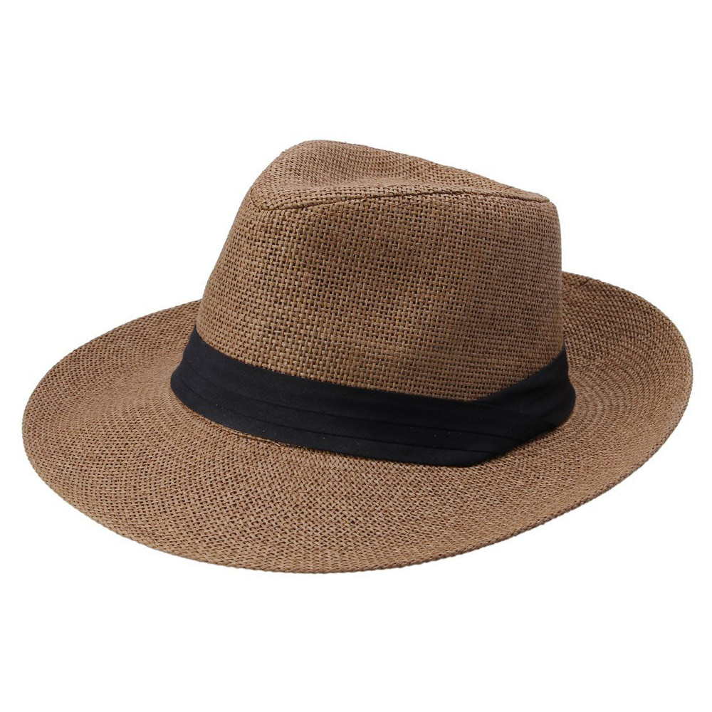 Fashion Men Women Panama Sun Hats Summer Contrast Color Straw Ribbon