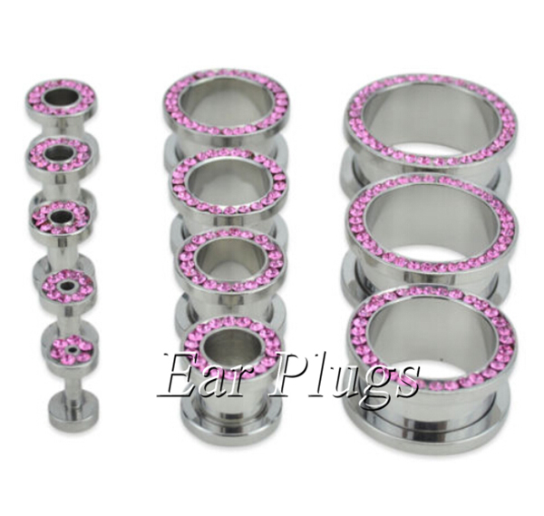 Wholesale CZ Gem Rhinestone Ear Gauges Stainless Steel Flesh Tunnels