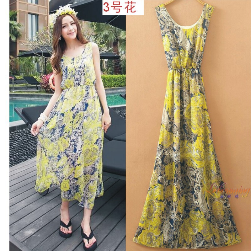 2015 Summer Beach Style Floral Printed Sleeveless Long Dress Strapless ...