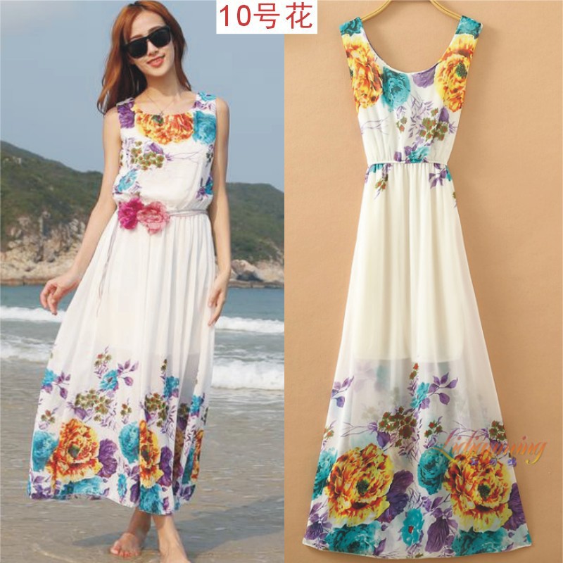 2015 Summer Beach Style Floral Printed Sleeveless Long Dress Strapless ...