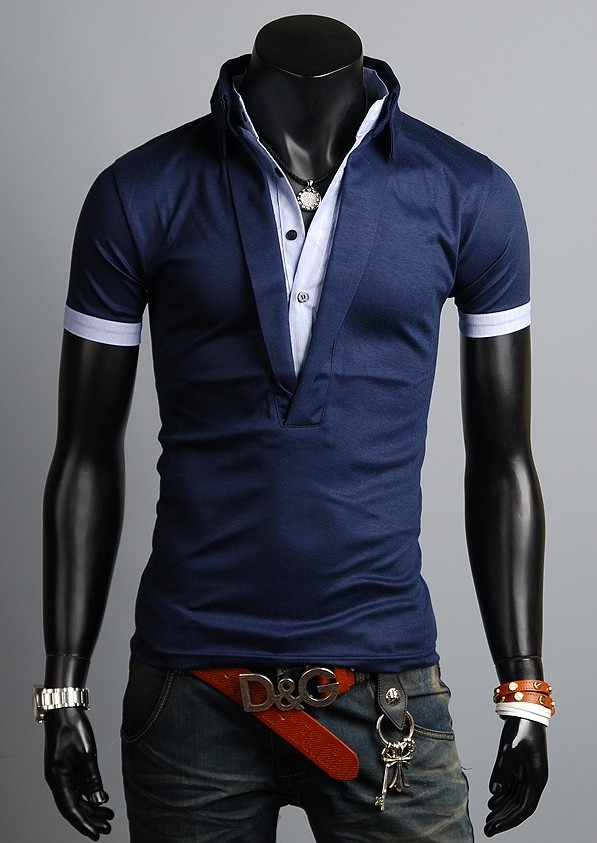 2015 Man T Shirts Fashion Design Decorative Stripes Looks Like Two ...