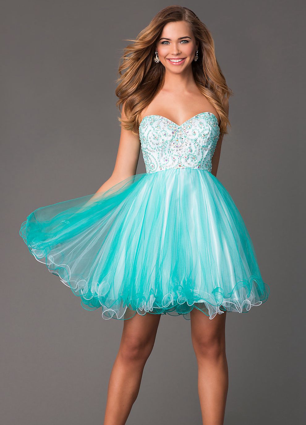 Strapless Lovely A Line Homecoming Dresses Beaded Appliques Short Puffy ...