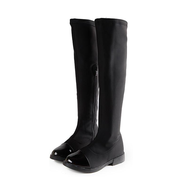Size3037 Big Kids Girls Knee Boots 2015 New Fashion Black Stretch