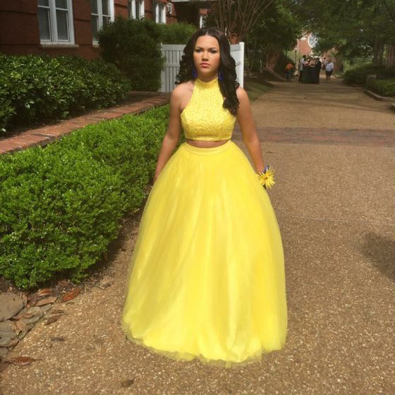 Two Pieces Evening Dresses High Neck 
