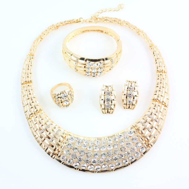 Fashion African Costume Jewelry Sets 18k Gold Plated Crystal Chunky