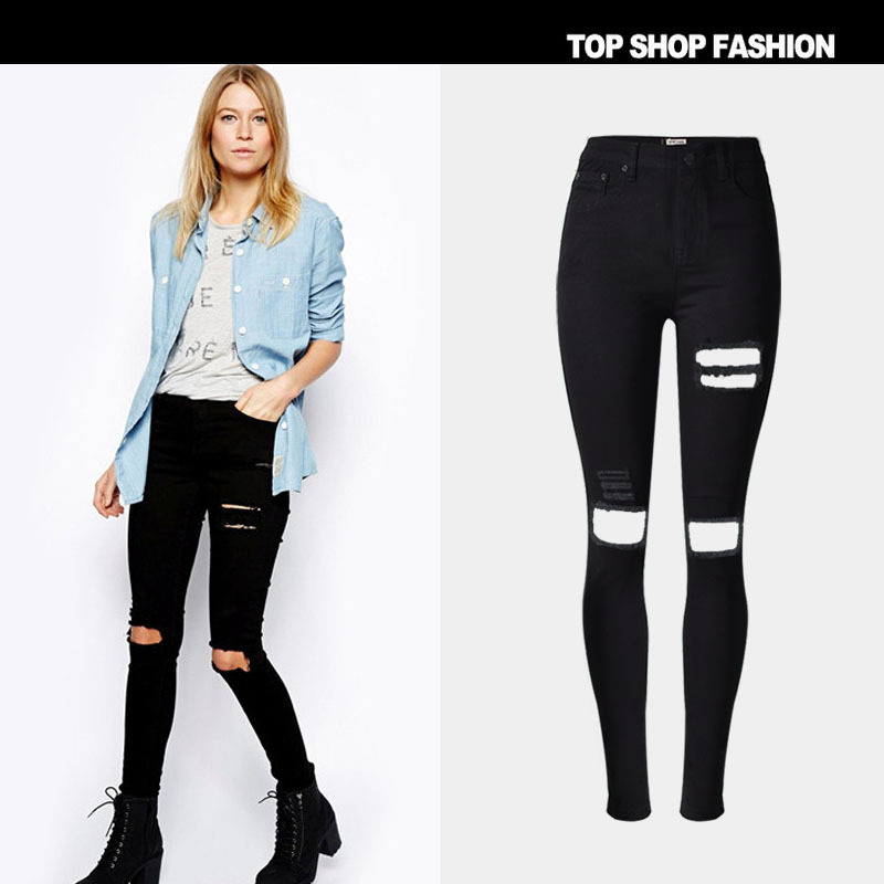 ladies black ripped skinny jeans