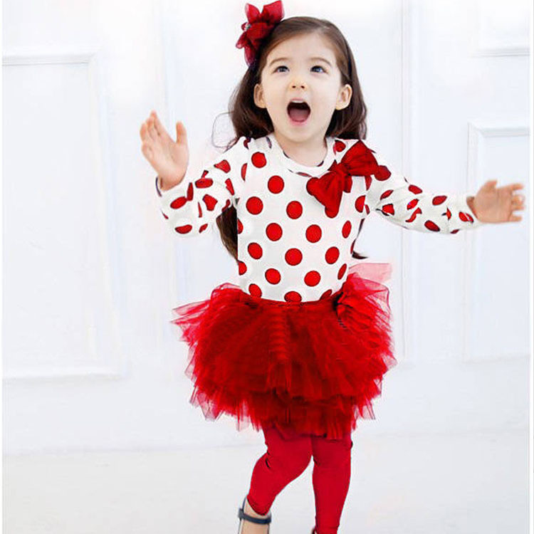 2017 2016 Fashion Girls Red Clothing Set With Polka Dot Set T Shirt And ...