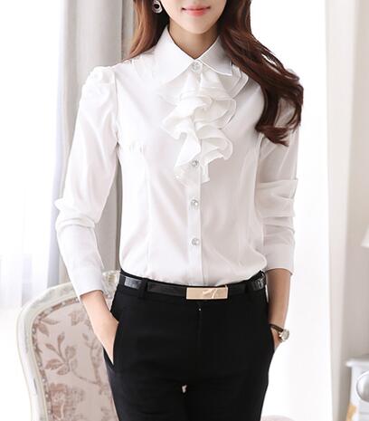 ladies black ruffle blouse