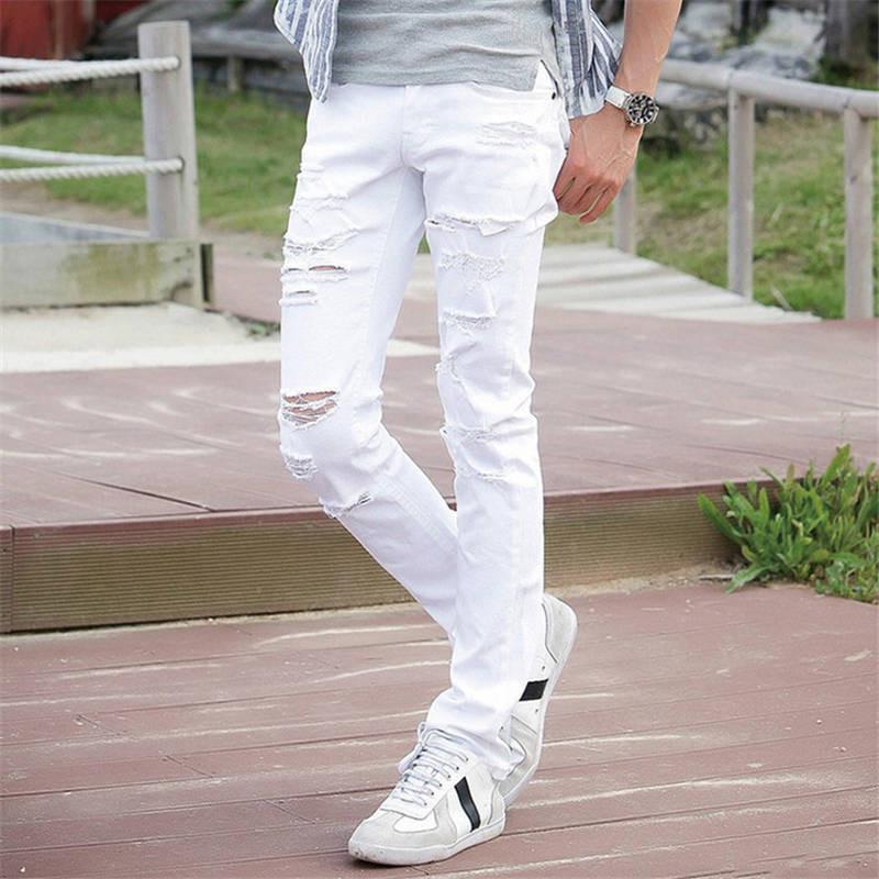 Venta Caliente Blanco Hombres Con Super Skinny Famoso Diseñador Marca Delgado Apto Destruido Pantalones Desgastados Jean Para Hombre AY991 De € | DHgate