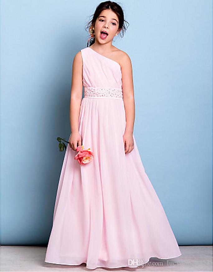 2016 Junior Bridesmaid Dresses Pink One Shoulder Chiffon Long Flower ...