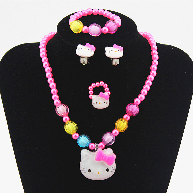 Hot Kids Baby Girls Jewelry Imitation Pearl Beads Hello Kitty Necklace