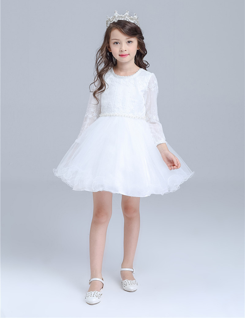 Wholesale Lace Flower Girl Dresses White Flower Girls Dresses For Girls Weddings Long Sleeve