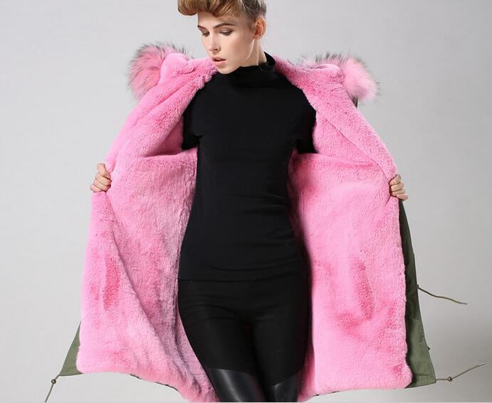 2017 Pink Fur Army Parka Mr & Mrs Italy Fur Trimmed Long Military ...