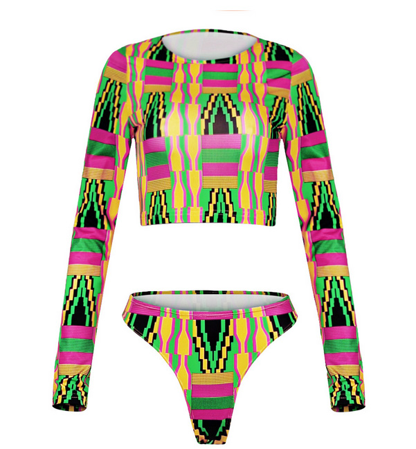 Sexy Womens Bikini Long Slevess Swimwear Ancient Rome Style Digital