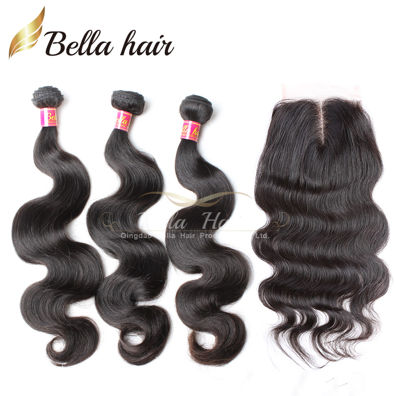 Bundle hair with middle part closure